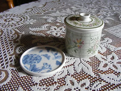 Buy Portmeirion Two Pieces A Gardeh Herb Pot With Lid And A Botanic Blue Coaster • 5£