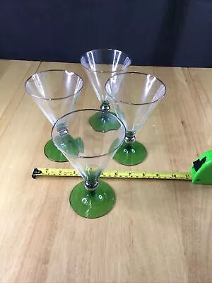 Buy 4 X Vintage Style Large Cocktail Glasses. Green Base Silver Rim. Look Unused. • 8£