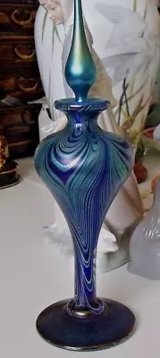 Buy OKRA Iridescent Blue Nebula Swirl Glass Perfume Bottle 22cm Signed 1989 No. 85 • 64.95£