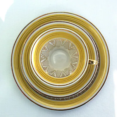 Buy Vintage 1950s Bavaria Yellow Gold Collector's Cup Trio With Saucer And Plate • 13£