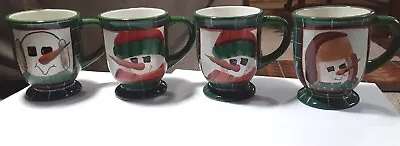 Buy Set Of 4 ONEIDA Snowman Portraits Coffee Mugs Christmas Holiday Green 12oz Nice • 57.53£