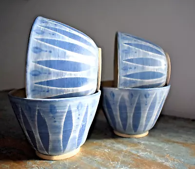 Buy Bowls-Set Of 4 Handthrown & Decorated Stoneware Pottery Bowls • 32.99£