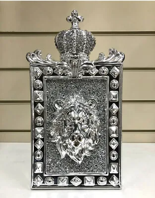Buy Crushed Diamond Lion King Crown Crystal Silver Ornament Shelf Plaque Bling • 24.99£