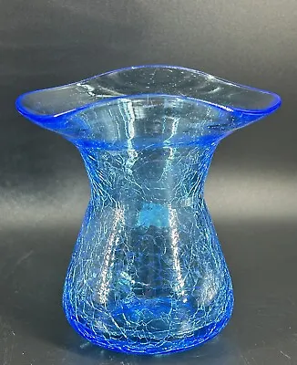 Buy VTG Rainow Glass MCM Hand Blown 4.5” Blue Ice Crackle Glass Bud Vase Made USA • 12.49£