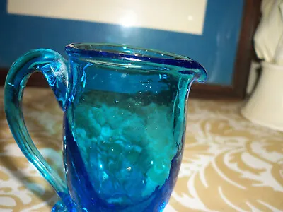 Buy A Vintage Blue Glass Jug. 3ins Tall.  Gorgeous Blue. • 8£