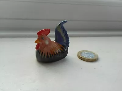 Buy Chicken - Beautiful Pottery Black, Gold, Blue- Miniature Sitting Hen Chicken • 4.80£