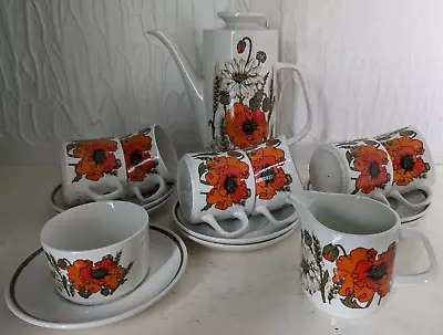 Buy J & G MEAKIN STUDIO Retro Vintage Ceramic Coffee Set X 15 Pieces Poppies • 25£