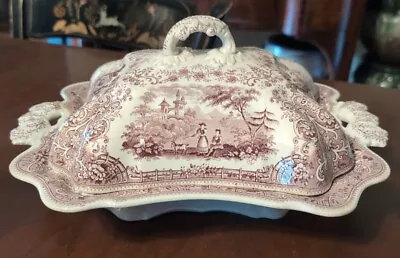 Buy Tyrolean Covered Entree Antique Staffordshire Purple Transfer Ridgway 19th C • 170.63£