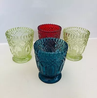 Buy 4 X Vintage Hobnail Glass Votive Candle Holders Lime Green, Red, Kingfisher Blue • 5£