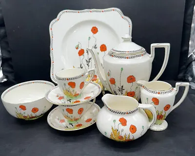Buy Crown Ducal 1920's A1915 Poppy Demitasse Pot Demitasse Cups Saucers + Extras • 126.50£