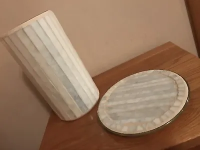 Buy Quality Large Heavy White Shell/Mother Of Pearl&Glass Pillar Candle Holder+Plate • 22£