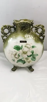 Buy Vintage Blakeney-Stoke On Trent-Footed Green Floral Pattern 2 Handle Large Vase • 49.99£