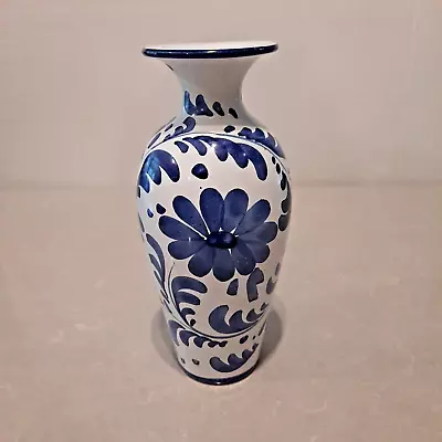 Buy Vintage 10  Hand Painted Italian Pottery Vase Blue On White Floral Design • 14.23£