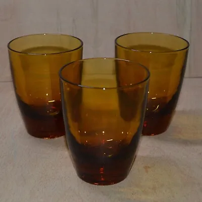 Buy Vintage Amber Glass Tumblers Heavy Bottomed 4 Inch Made In England SET OF 3 • 14.90£