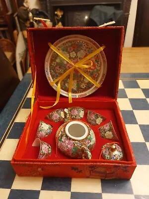 Buy Vintage Chinese Porcelain Miniature Tea Set Hand Painted In Original Silk Box • 29.99£