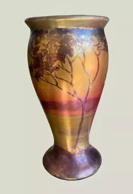Buy 1910 VASE Art Nouveau Gold & Purple Iridescent Glass Acid Etched Trees 8  Tall • 1,438.56£