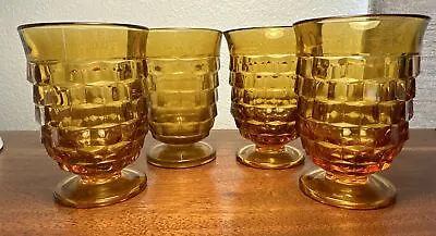 Buy Vintage Indiana Amber Glass Whitehall Cubist 4 In Drinking Glass Footed Set Of 4 • 19.20£