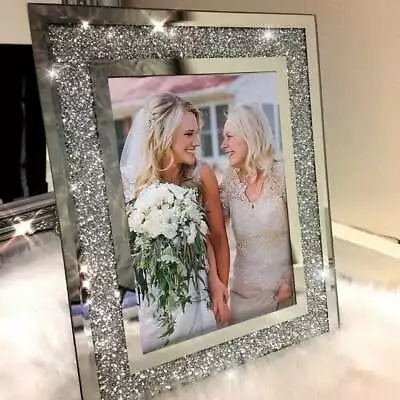 Buy Crushed Diamond Crystal Effect Sparkly Mirrored Glass Diamante Photo Frame 10X8  • 17.95£
