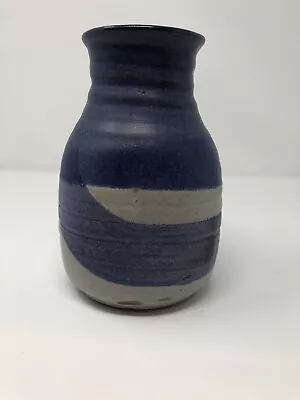 Buy Vintage Handmade Studio Pottery Vase Stoneware Swirl Blue Design • 18£