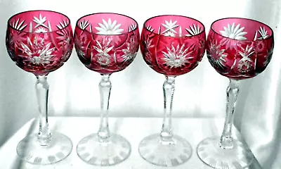 Buy Bohemian Crystal Cut To Clear Hock/wine Glasses, Ruby Red, Set Of 4 • 145£