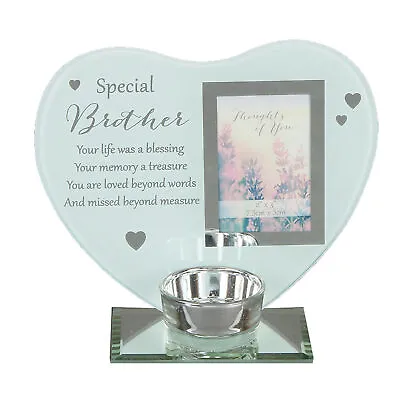 Buy Glass Photo Frame Memorial Tea Light Candle Holder - Brother • 13.64£