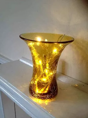 Buy  Crackel Glass Vase Vintage Amber Decorative 6  Tall 5  Brim • 12£