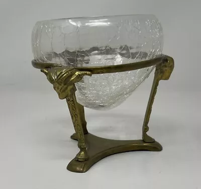 Buy Crackle Glass Vase Vintage With Brass Ram’s Head • 14.23£