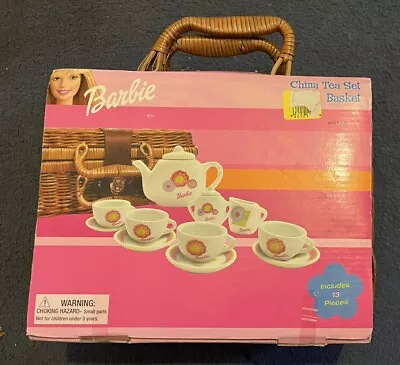 Buy Barbie 13 Piece China Tea Set With Wicker Basket New & Sealed Mattel • 15£