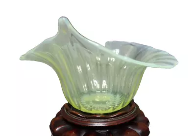 Buy Victorian Vaseline Uranium Glass Bowl Yellow Pearline Opaline Jack In The Pulpit • 49.99£