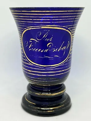 Buy Vintage Bohemian Cobalt Blue Glass Beaker/Goblet Trimmed In Gold • 20.13£
