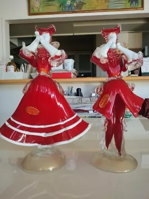 Buy Murano Glass Venetian Object Art Glass Antique Doll Pair H32cm Red • 295.42£