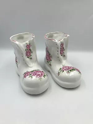 Buy Lion Pottery Staffordshire Vintage Pink Rose Flower Boot Planter Pots Set Of Two • 18.99£