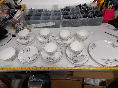 Buy Adderley Floral Tea Set 5 Cups & 6 Saucers, 6 Side / Cake Plates.Sugar Bowl, Jug • 35£