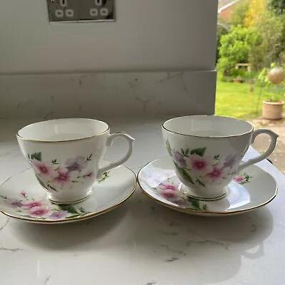 Buy Duchess Bone China 2 Cups And 2 Saucers Pink And Lilac Flowers • 5.49£