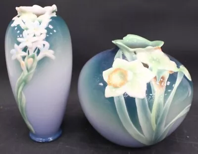 Buy 2x Vtg FRANZ PORCELAIN XP1893/ XP1886 3D Design Mix Shape Floral Vases - W35 • 9.99£