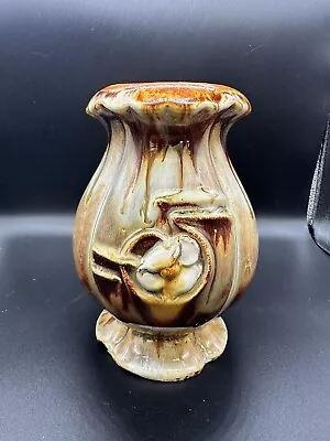 Buy Vintage Vase  Orange & Brown Drip Glaze 3D Flower Design • 33.70£
