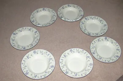 Buy Barratts Staffordshire 7 X 9.5  Rimmed Soup Bowls   Blue Flowers  & Green Leaves • 15£