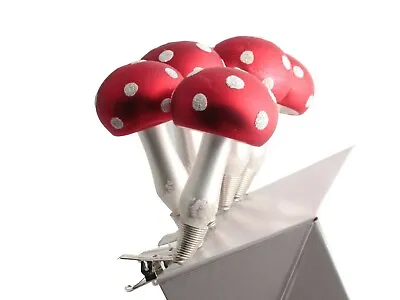 Buy 6 Glass Mushroom Toadstool Christmas Tree Ornaments  Handmade In Czech • 76.94£