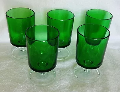 Buy Set Of (5) Forest Green Glasses With Clear Glass Stem, Made In France 4” H, 4 Oz • 18.24£
