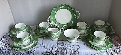 Buy ‘Cauldon’ Bone China - Green Floral Pattern With Gold Trim - 21 Piece Tea Set • 17.99£