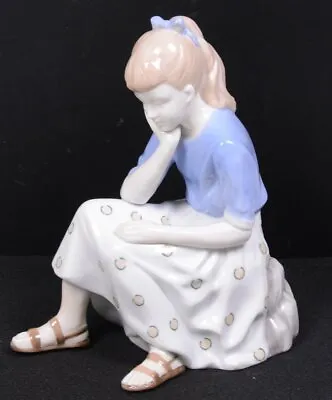 Buy Vintage Porcelain Glossy Pastel #8768 GIRL SITTING ON ROCK Fig. MUSIC BOX 7.75 H • 41.68£