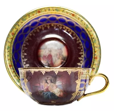 Buy HUTSCHENREUTHER Bavaria Germany Scenic Gold Gilt Porcelain Cup & Saucer Antique • 72.31£
