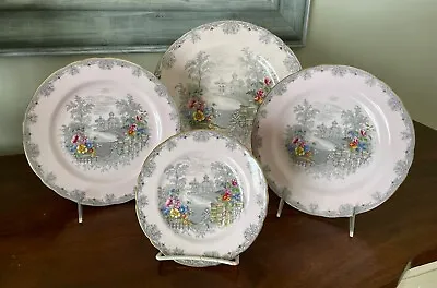 Buy Aynsley GRAY TOWERS Bone China Dinner, Salad, Bread & Butter Plates 4 Pc • 37.18£