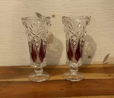 Buy Glass Vase With Amethyst Colored Panels, Pedestal, Heavy Pressed • 15£