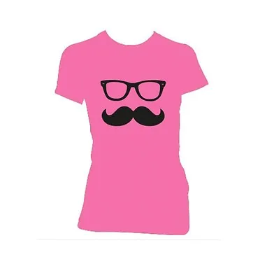 Buy Moustache & Glasses Design Women's T-SHIRT ALL SIZES # Pink • 10.99£