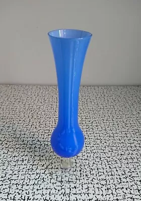 Buy 60s 70s Retro Vintage Blue Cased Art Glass Bud Stem Vase Empoli Italy MCM • 20£