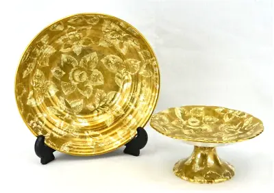 Buy Royal Stafford  Tapestry  Gold Floral Pattern Bowl And Cake Stand - Circa 1950 • 9.99£
