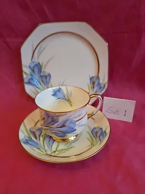 Buy Paragon Blue Crocus Trio G57 Tea Cup Saucer Plate - Set No 1 • 29.99£