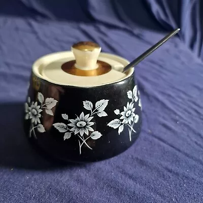 Buy Prinknash Pottery Black White Flowers 24k Small Lidded Sugar Bowl • 9.50£