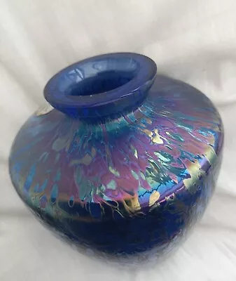 Buy Beautiful Royal Brierly Colbalt Blue Studio Glass Vase. Michael Harris 12cm VGC • 35£
